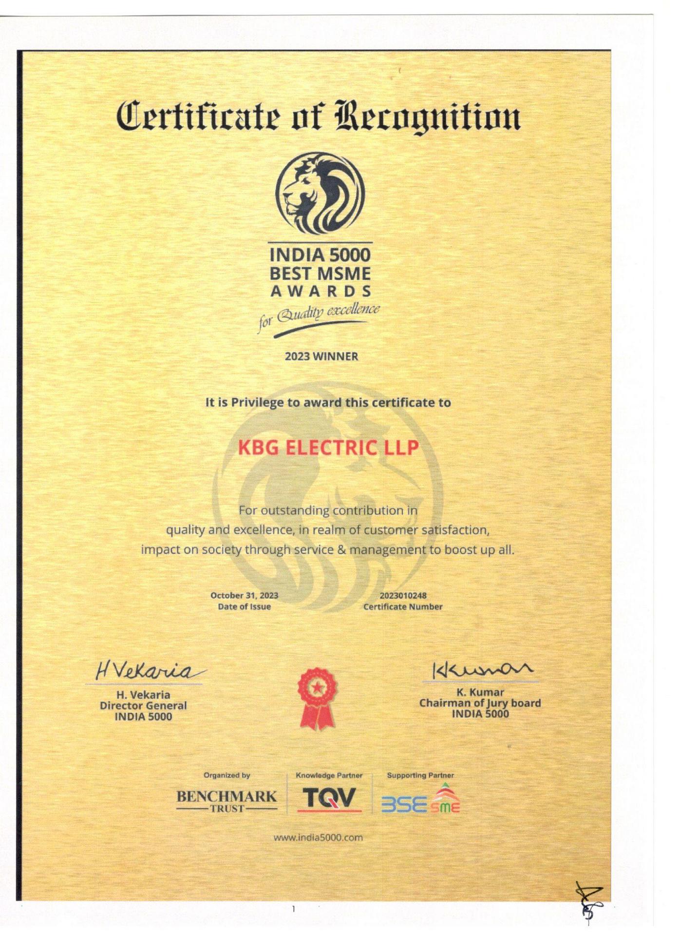 QUALITY CERTIFICATE